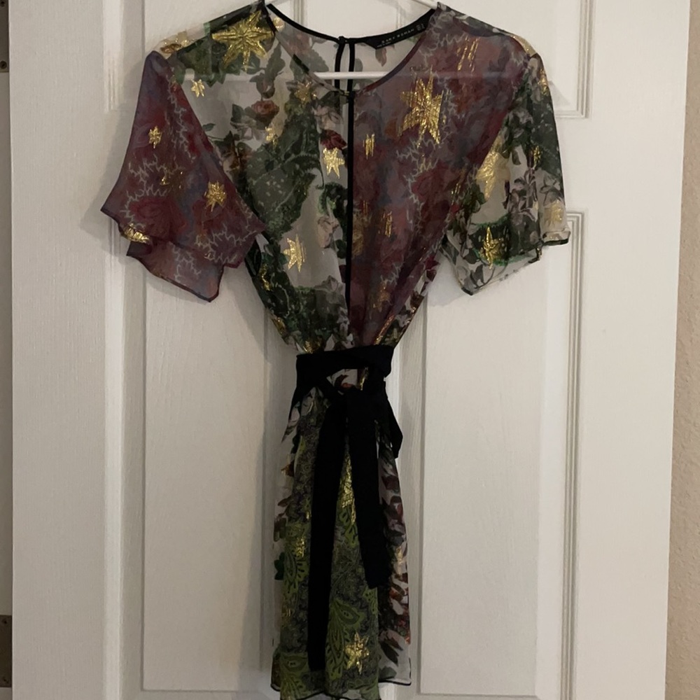 Zara Sheer Mixed Media Tunic w/Gold Thread Details